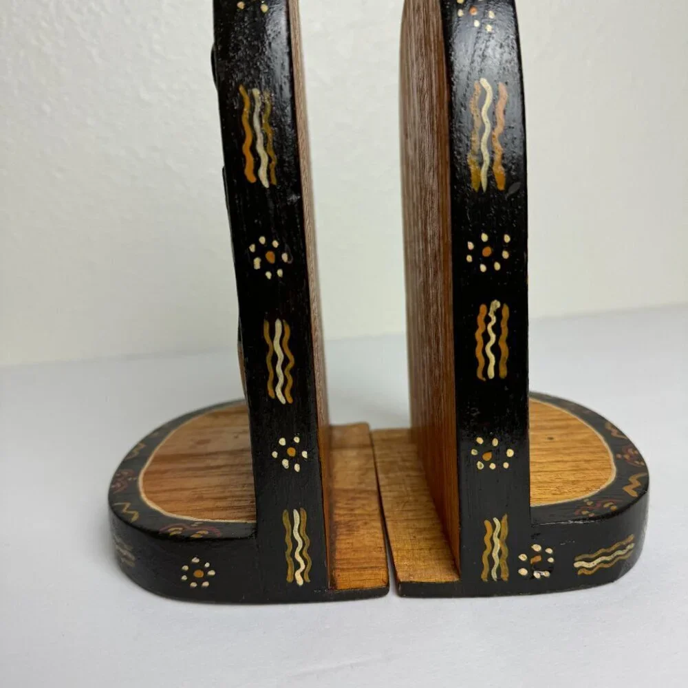 Vintage Hand Carved Wooden Australian Bookends Aboriginal Art
